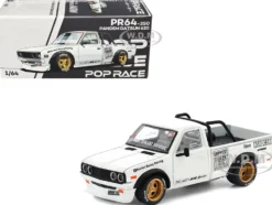 Datsun Pandem 620 Pickup Truck "Rocket Bunny Racing" White with Graphics 1/64 Diecast Model Car by Pop Race
