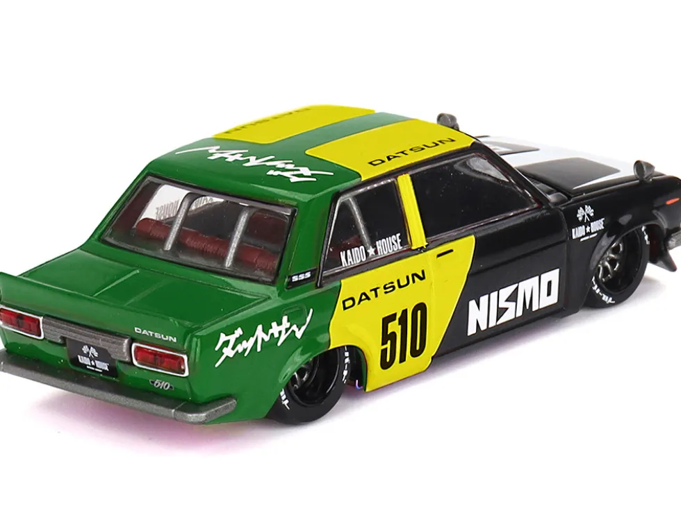 Datsun Street 510 "Racing V2" Black and Green with Yellow Accents (Designed by Jun Imai) "Kaido House" Special 1/64 Diecast Model Car by Mini GT