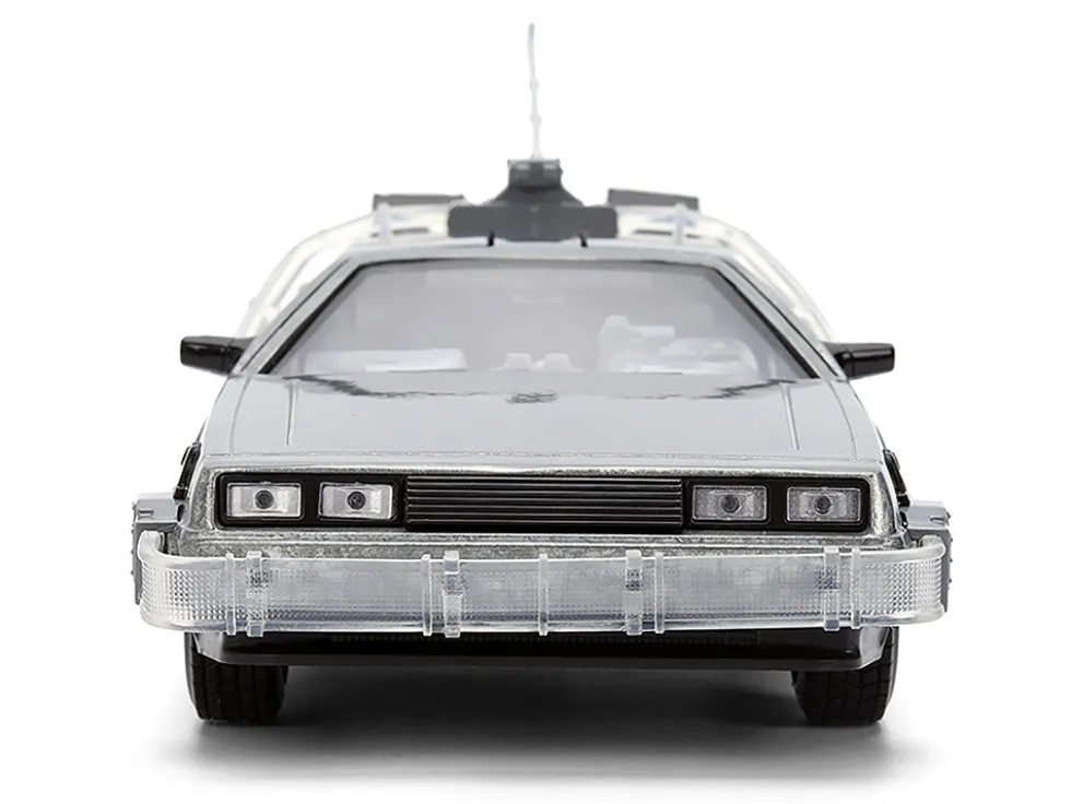 DeLorean Brushed Metal Time Machine with Lights "Back to the Future" (1985) Movie "40th Anniversary" Special Packaging "Hollywood Rides" Series 1/24 Diecast Model Car by Jada