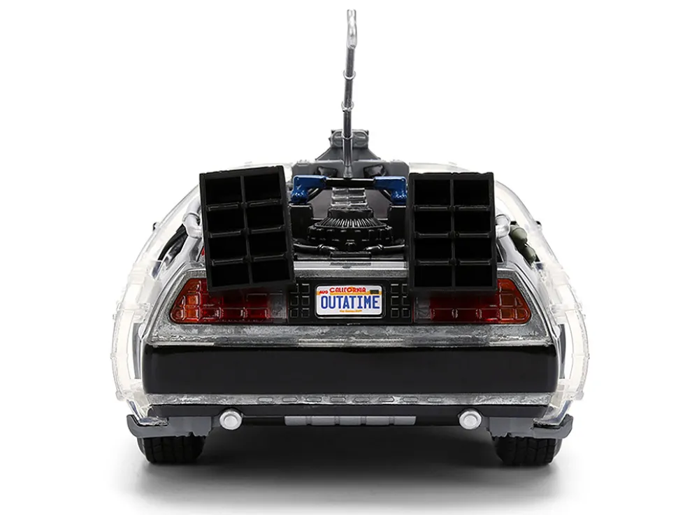 DeLorean Brushed Metal Time Machine with Lights "Back to the Future" (1985) Movie "40th Anniversary" Special Packaging "Hollywood Rides" Series 1/24 Diecast Model Car by Jada