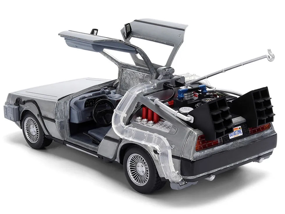 DeLorean Brushed Metal Time Machine with Lights "Back to the Future" (1985) Movie "40th Anniversary" Special Packaging "Hollywood Rides" Series 1/24 Diecast Model Car by Jada