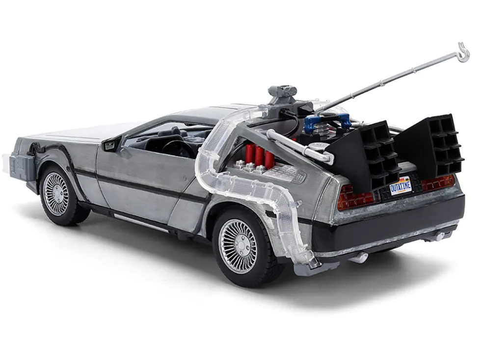 DeLorean Brushed Metal Time Machine with Lights "Back to the Future" (1985) Movie "40th Anniversary" Special Packaging "Hollywood Rides" Series 1/24 Diecast Model Car by Jada