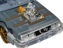 DeLorean Brushed Metal Time Machine Train Wheel Version with Lights Back to the Future Part III 1990 Movie Hollywood Rides Series 1/24 Diecast Model Car Jada 34996