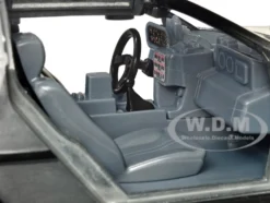 DeLorean Brushed Metal Time Machine Train Wheel Version with Lights Back to the Future Part III 1990 Movie Hollywood Rides Series 1/24 Diecast Model Car Jada 34996