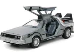 DeLorean Brushed Metal Time Machine Lights Back to the Future 1985 Movie Hollywood Rides Series 1/24 Diecast Model Car Jada 32911
