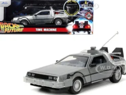 DeLorean Brushed Metal Time Machine Lights Back to the Future 1985 Movie Hollywood Rides Series 1/24 Diecast Model Car Jada 32911