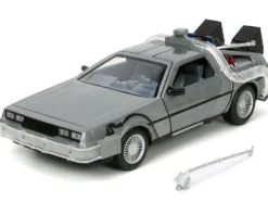 DeLorean Brushed Metal Time Machine Lights Back to the Future 1985 Movie Hollywood Rides Series 1/24 Diecast Model Car Jada 32911