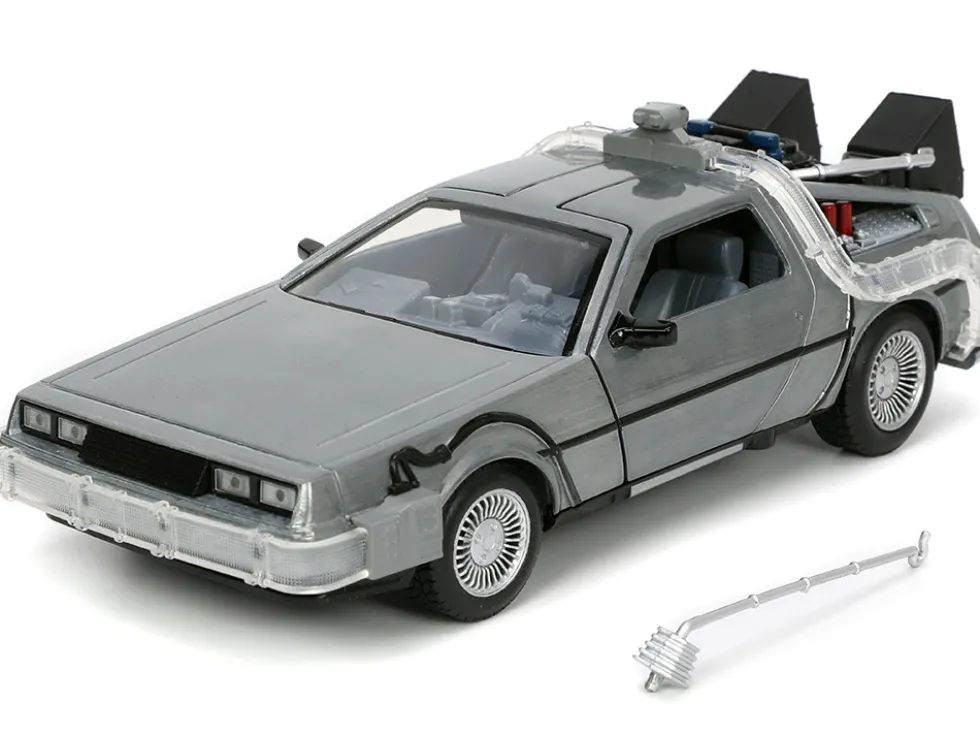DeLorean Brushed Metal Time Machine Lights Back to the Future 1985 Movie Hollywood Rides Series 1/24 Diecast Model Car Jada 32911