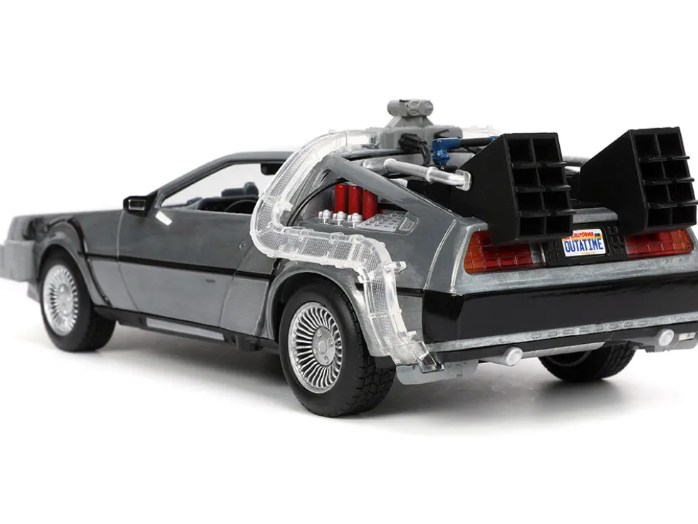 DeLorean Brushed Metal Time Machine Lights Back to the Future 1985 Movie Hollywood Rides Series 1/24 Diecast Model Car Jada 32911