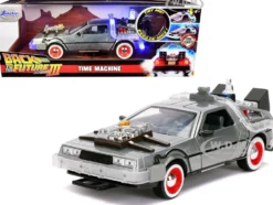DeLorean Brushed Metal Time Machine Lights Back to the Future Part III 1990 Movie Hollywood Rides Series 1/24 Diecast Model Car Jada 32166