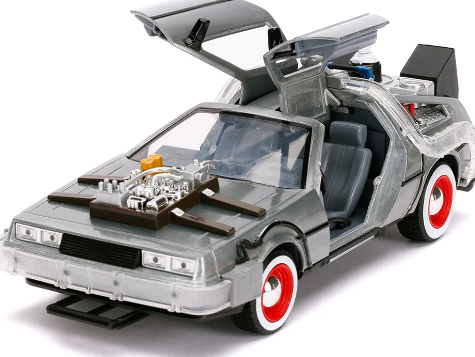 DeLorean Brushed Metal Time Machine Lights Back to the Future Part III 1990 Movie Hollywood Rides Series 1/24 Diecast Model Car Jada 32166