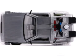 DeLorean Brushed Metal Time Machine with Lights Flying Version Back to the Future Part II 1989 Movie Hollywood Rides Series 1/24 Diecast Model Car Jada 31468