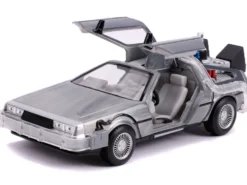 DeLorean Brushed Metal Time Machine with Lights Flying Version Back to the Future Part II 1989 Movie Hollywood Rides Series 1/24 Diecast Model Car Jada 31468