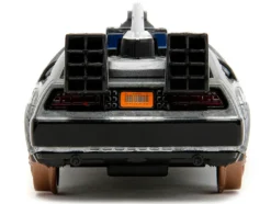DeLorean DMC Time Machine Brushed Metal Train Wheel Version Back to the Future Part III 1990 Movie Hollywood Rides Series 1/32 Diecast Model Car Jada 34786