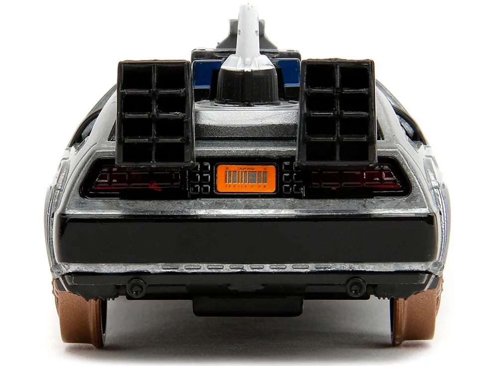 DeLorean DMC Time Machine Brushed Metal Train Wheel Version Back to the Future Part III 1990 Movie Hollywood Rides Series 1/32 Diecast Model Car Jada 34786
