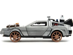 DeLorean DMC Time Machine Brushed Metal Train Wheel Version Back to the Future Part III 1990 Movie Hollywood Rides Series 1/32 Diecast Model Car Jada 34786