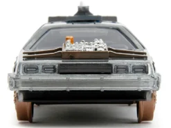 DeLorean DMC Time Machine Brushed Metal Train Wheel Version Back to the Future Part III 1990 Movie Hollywood Rides Series 1/32 Diecast Model Car Jada 34786