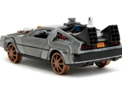 DeLorean DMC Time Machine Brushed Metal Train Wheel Version Back to the Future Part III 1990 Movie Hollywood Rides Series 1/32 Diecast Model Car Jada 34786