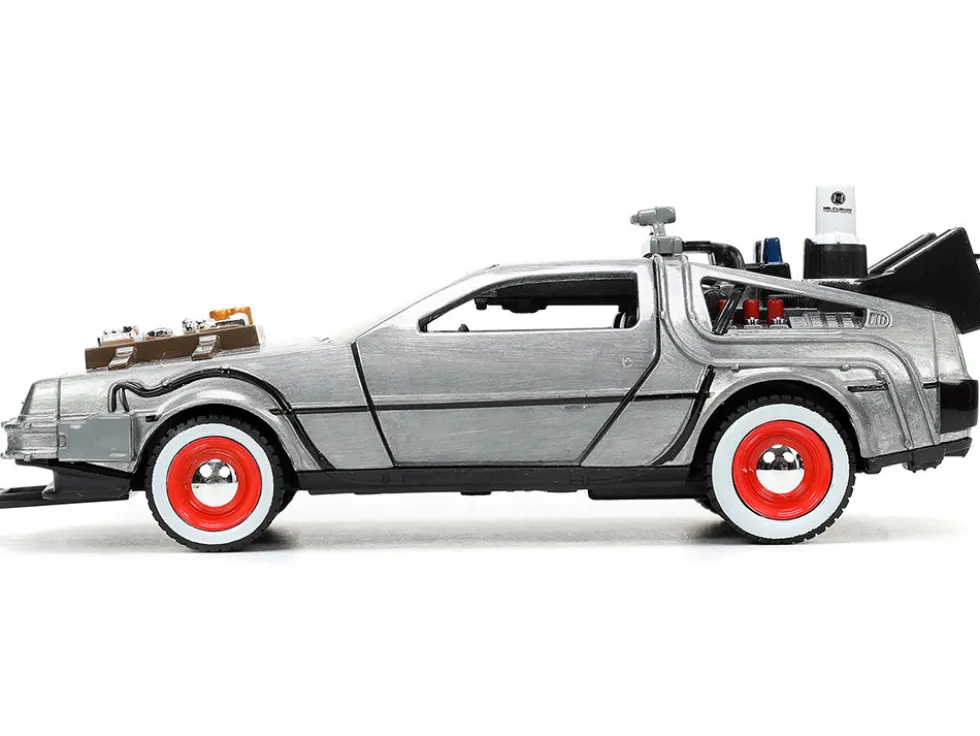 DeLorean DMC Time Machine Brushed Metal Back to the Future Part III 1990 Movie Hollywood Rides Series 1/32 Diecast Model Car Jada 32290