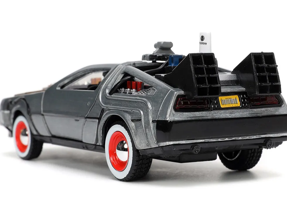 DeLorean DMC Time Machine Brushed Metal Back to the Future Part III 1990 Movie Hollywood Rides Series 1/32 Diecast Model Car Jada 32290