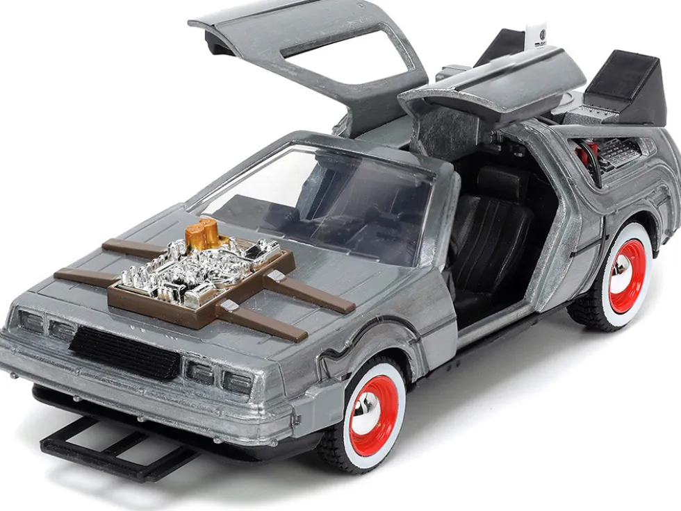 DeLorean DMC Time Machine Brushed Metal Back to the Future Part III 1990 Movie Hollywood Rides Series 1/32 Diecast Model Car Jada 32290
