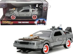 DeLorean DMC Time Machine Brushed Metal Back to the Future Part III 1990 Movie Hollywood Rides Series 1/32 Diecast Model Car Jada 32290