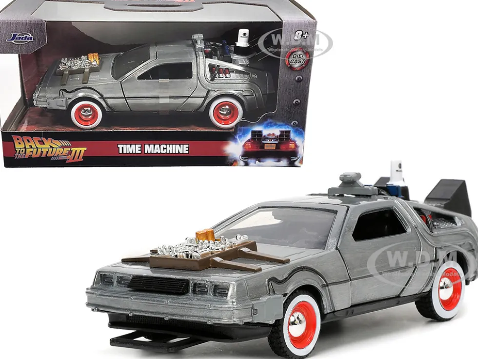 DeLorean DMC Time Machine Brushed Metal Back to the Future Part III 1990 Movie Hollywood Rides Series 1/32 Diecast Model Car Jada 32290