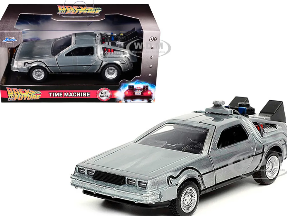 DeLorean DMC Time Machine Brushed Metal Back to the Future Part I 1985 Movie Hollywood Rides Series 1/32 Diecast Model Car Jada 32185