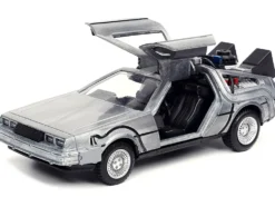 DeLorean DMC Time Machine Brushed Metal Back to the Future Part I 1985 Movie Hollywood Rides Series 1/32 Diecast Model Car Jada 32185