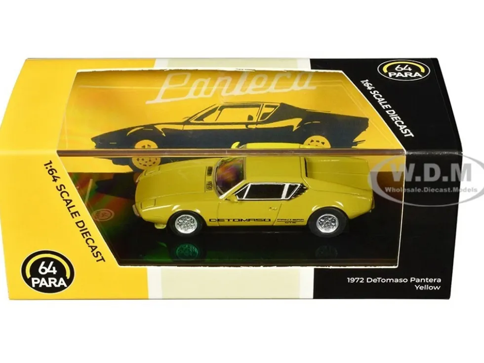 1972 De Tomaso Pantera Yellow 1/64 Diecast Model Car by Paragon Models