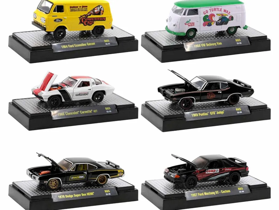 Detroit Muscle Set of 6 Cars IN DISPLAY CASES Release 65 Limited Edition 1/64 Diecast Model Cars M2 Machines 32600-65