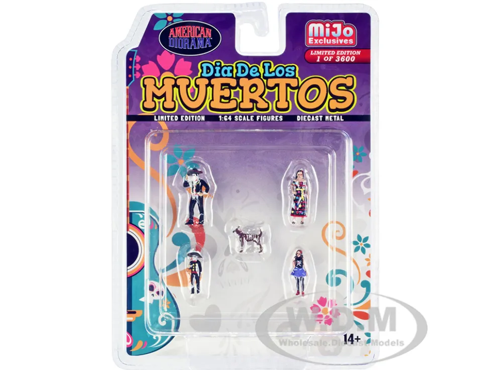 Dia de los Muertos 5 piece Diecast Set 2 Adults 2 Children 1 Dog Figures Limited Edition 3600 pieces Worldwide 1/64 Scale Models American Diorama AD-76509MJ