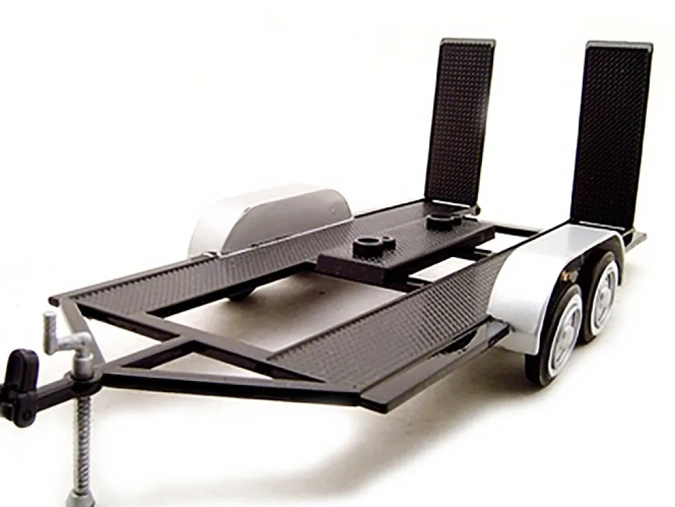 Diecast Tandem Car Trailer Black for 1/24 Scale Models Motormax 76001