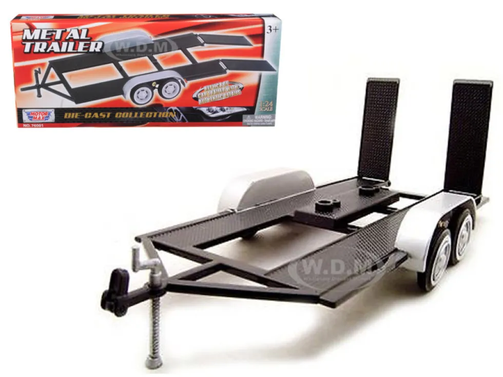 Diecast Tandem Car Trailer Black for 1/24 Scale Models Motormax 76001