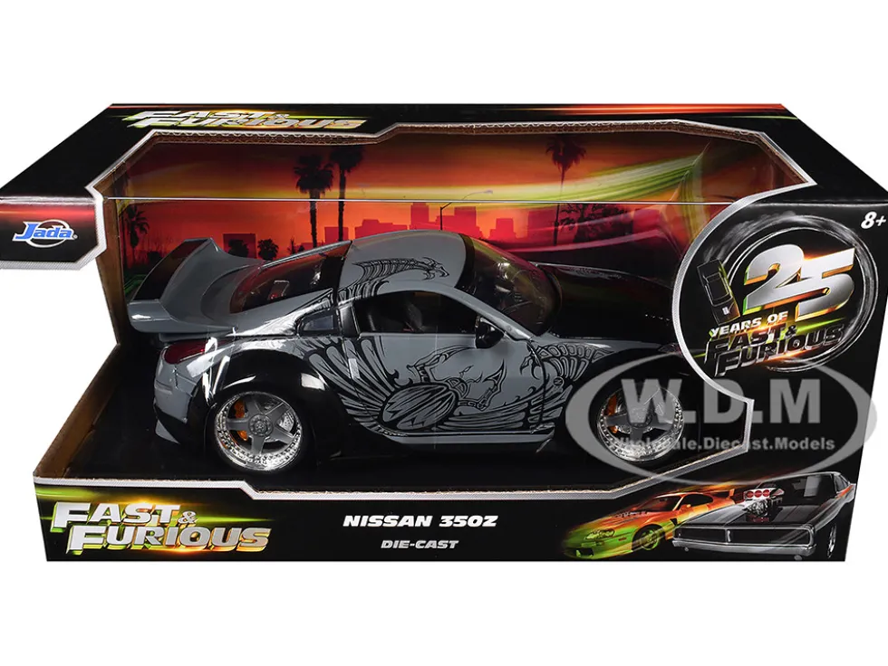 D.K.'s Nissan 350Z Gray and Black with Graphics "Fast & Furious 25th Anniversary" Series 1/24 Diecast Model Car by Jada