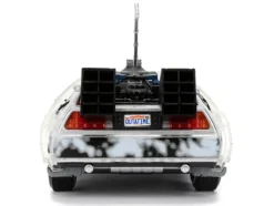 DMC DeLorean Time Machine Brushed Metal (Frost Version) with Lights "Back to the Future" (1985) Movie "Hollywood Rides" Series 1/24 Diecast Model Car by Jada