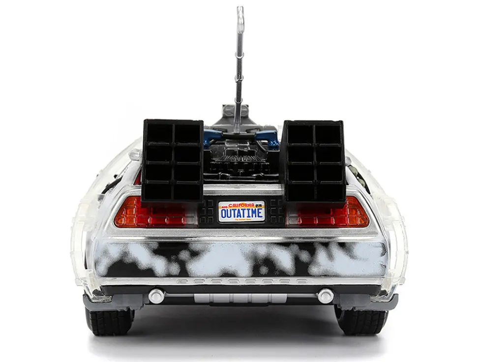 DMC DeLorean Time Machine Brushed Metal (Frost Version) with Lights "Back to the Future" (1985) Movie "Hollywood Rides" Series 1/24 Diecast Model Car by Jada