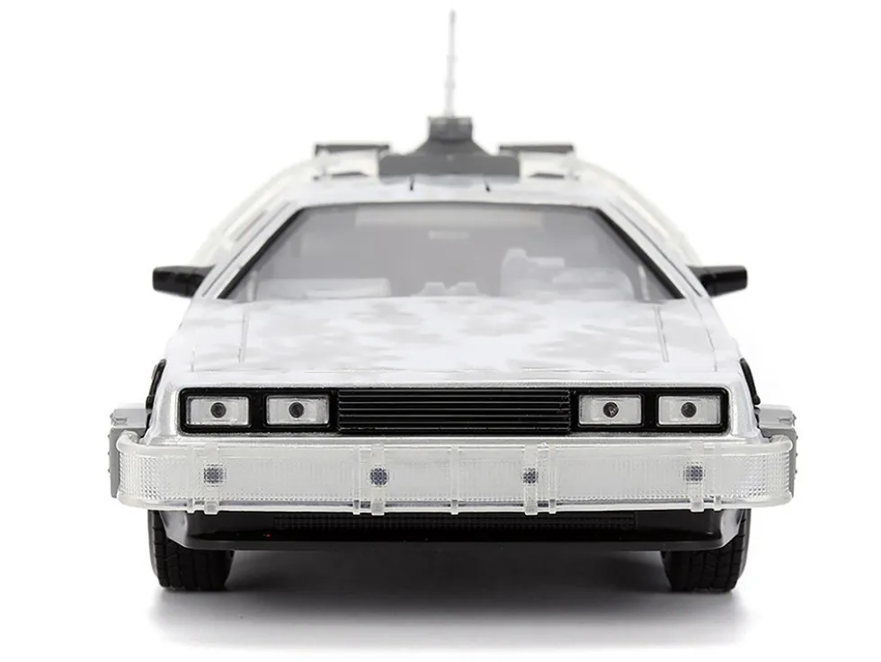 DMC DeLorean Time Machine Brushed Metal (Frost Version) with Lights "Back to the Future" (1985) Movie "Hollywood Rides" Series 1/24 Diecast Model Car by Jada