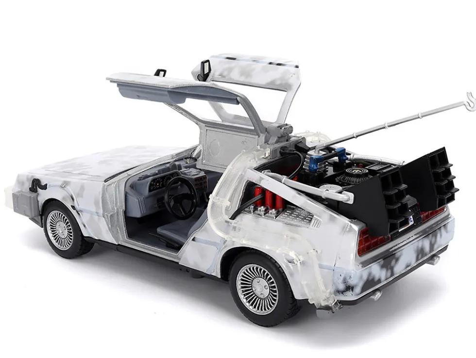 DMC DeLorean Time Machine Brushed Metal (Frost Version) with Lights "Back to the Future" (1985) Movie "Hollywood Rides" Series 1/24 Diecast Model Car by Jada