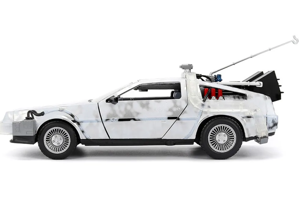 DMC DeLorean Time Machine Brushed Metal (Frost Version) with Lights "Back to the Future" (1985) Movie "Hollywood Rides" Series 1/24 Diecast Model Car by Jada