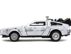 DMC DeLorean Time Machine Brushed Metal Frost Version Back to the Future 1985 Movie Hollywood Rides Series 1/32 Diecast Model Car Jada 34785