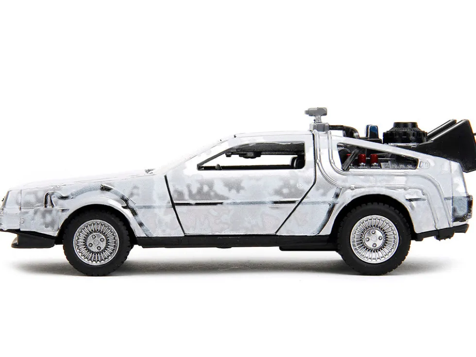 DMC DeLorean Time Machine Brushed Metal Frost Version Back to the Future 1985 Movie Hollywood Rides Series 1/32 Diecast Model Car Jada 34785