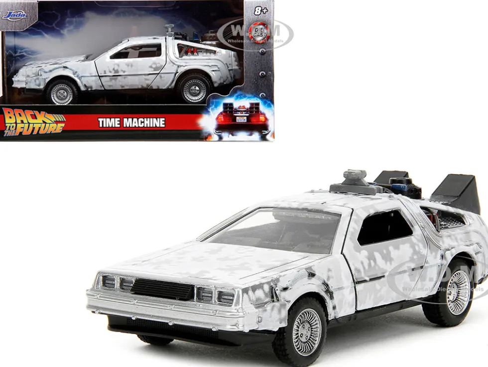 DMC DeLorean Time Machine Brushed Metal Frost Version Back to the Future 1985 Movie Hollywood Rides Series 1/32 Diecast Model Car Jada 34785