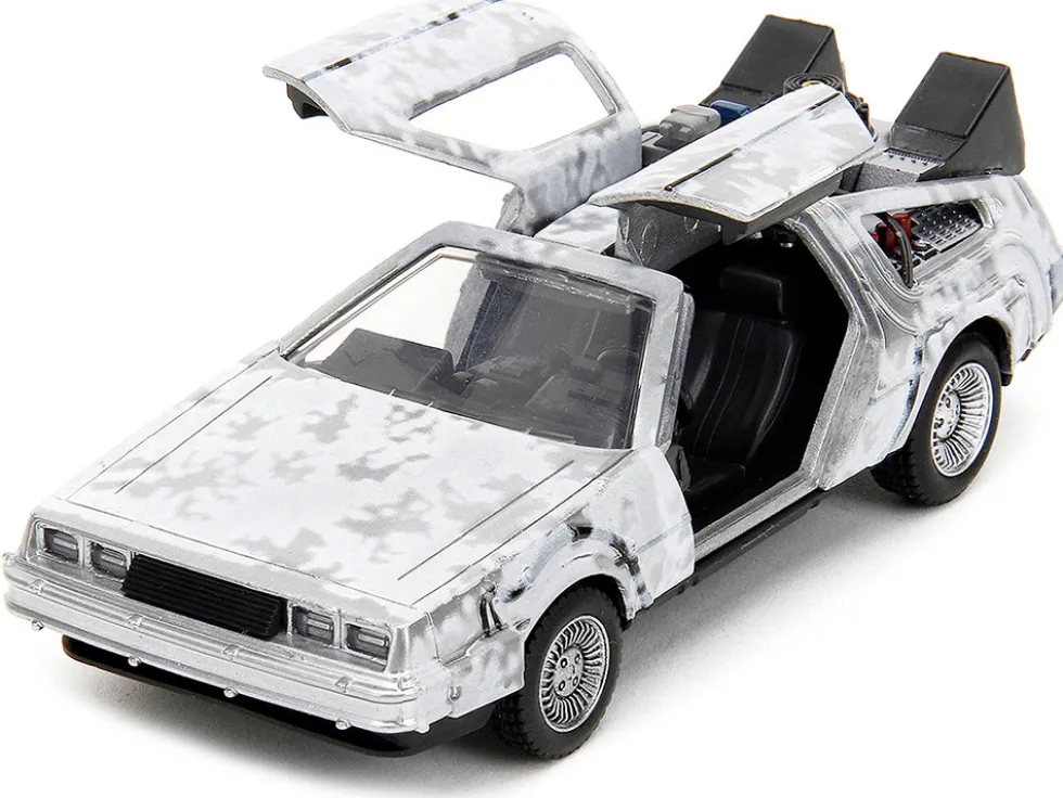DMC DeLorean Time Machine Brushed Metal Frost Version Back to the Future 1985 Movie Hollywood Rides Series 1/32 Diecast Model Car Jada 34785