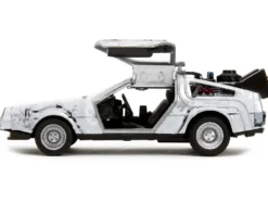 DMC DeLorean Time Machine Brushed Metal Frost Version Back to the Future 1985 Movie Hollywood Rides Series 1/32 Diecast Model Car Jada 34785