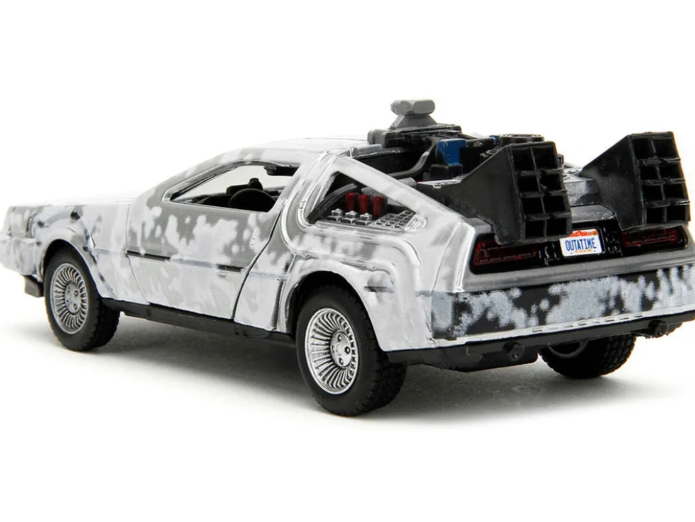 DMC DeLorean Time Machine Brushed Metal Frost Version Back to the Future 1985 Movie Hollywood Rides Series 1/32 Diecast Model Car Jada 34785