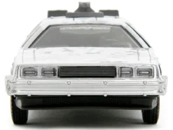 DMC DeLorean Time Machine Brushed Metal Frost Version Back to the Future 1985 Movie Hollywood Rides Series 1/32 Diecast Model Car Jada 34785