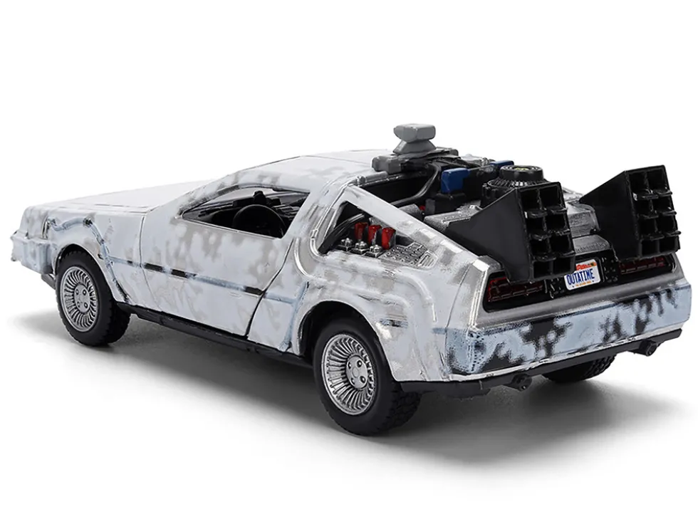 DMC DeLorean Time Machine Brushed Metal (Frost Version) "Back to the Future" (1985) Movie "40th Anniversary" Special Packaging "Hollywood Rides" Series 1/32 Diecast Model Car by Jada