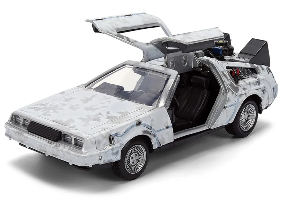 DMC DeLorean Time Machine Brushed Metal (Frost Version) "Back to the Future" (1985) Movie "40th Anniversary" Special Packaging "Hollywood Rides" Series 1/32 Diecast Model Car by Jada