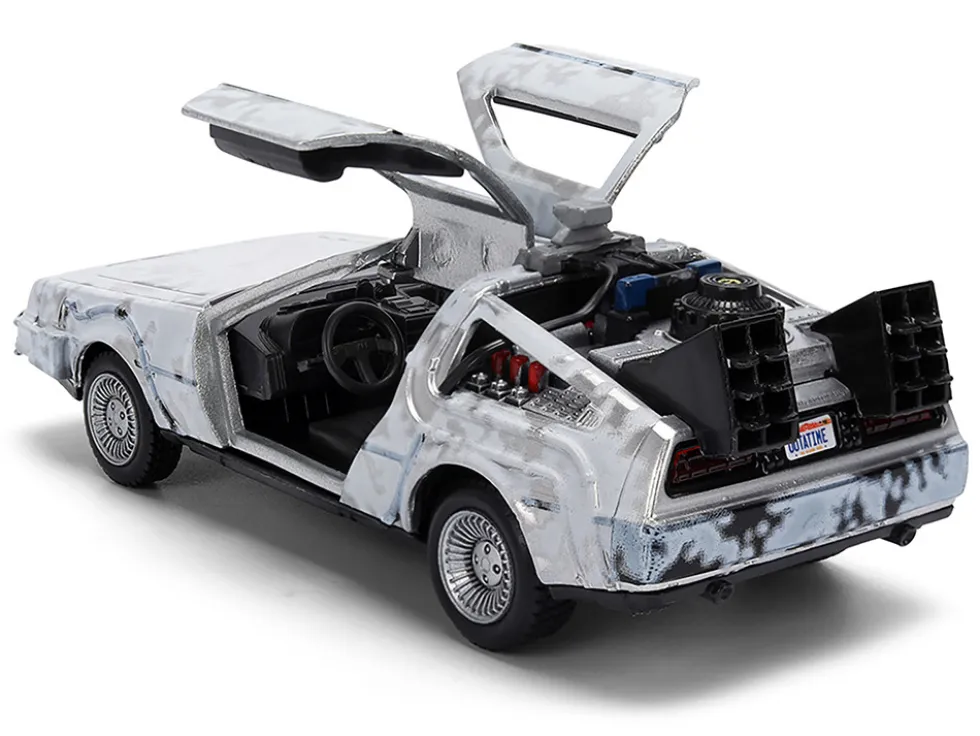 DMC DeLorean Time Machine Brushed Metal (Frost Version) "Back to the Future" (1985) Movie "40th Anniversary" Special Packaging "Hollywood Rides" Series 1/32 Diecast Model Car by Jada